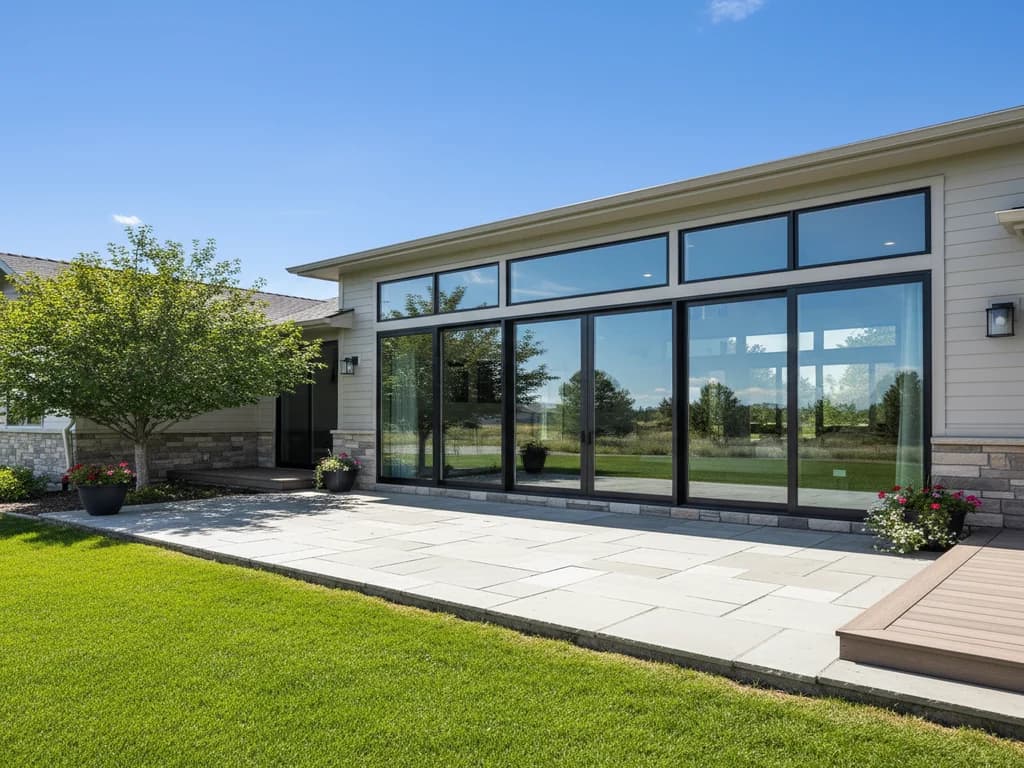Patio door installed at the back of a home leading to a yard — Patio Doors in the Treasure Valley, Idaho