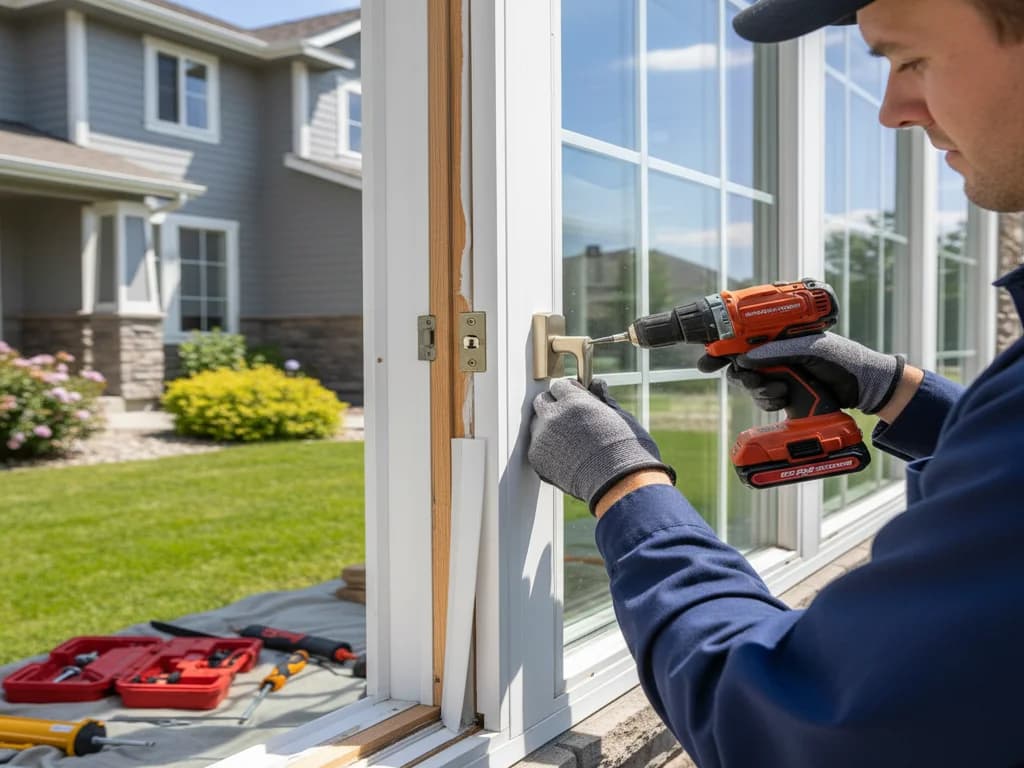 Technician repairing a window sash and seal on a home — Window Repair in Eagle, Ada County, Idaho